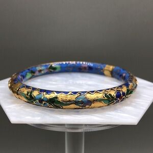 Vintage Chinese Intricate Cloisonne Hinge Bangle Look Bracelet Stackable
